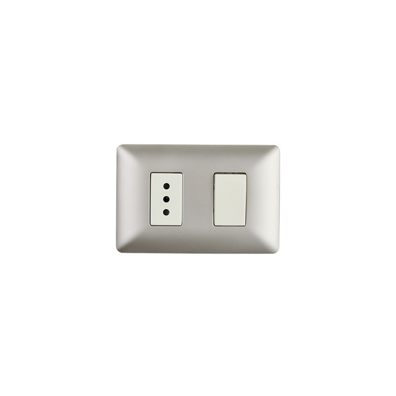 Interruptor Luz Con Tomacorriente Muro Simple Certificado Stanford Champagne