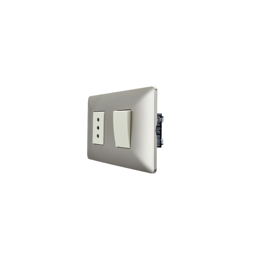 Interruptor Luz Con Tomacorriente Muro Simple Certificado Stanford Champagne