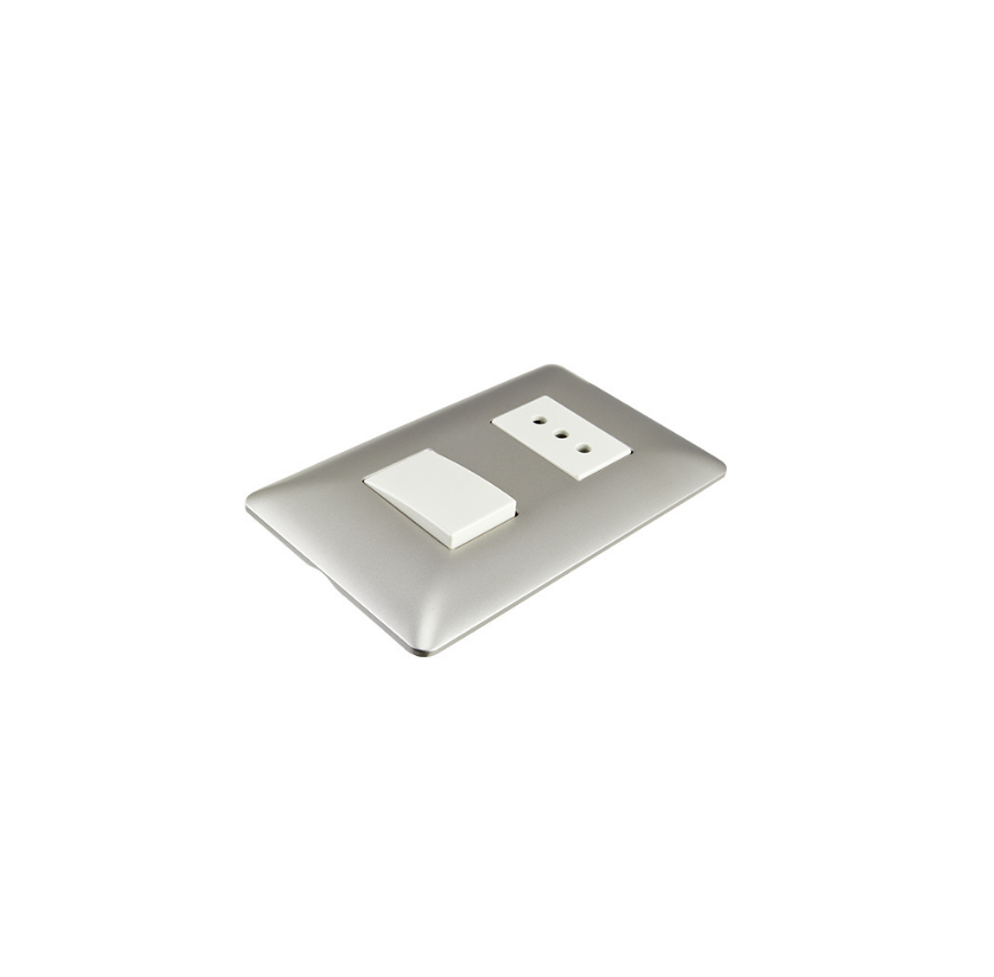 Interruptor Luz Con Tomacorriente Muro Simple Certificado Stanford Champagne