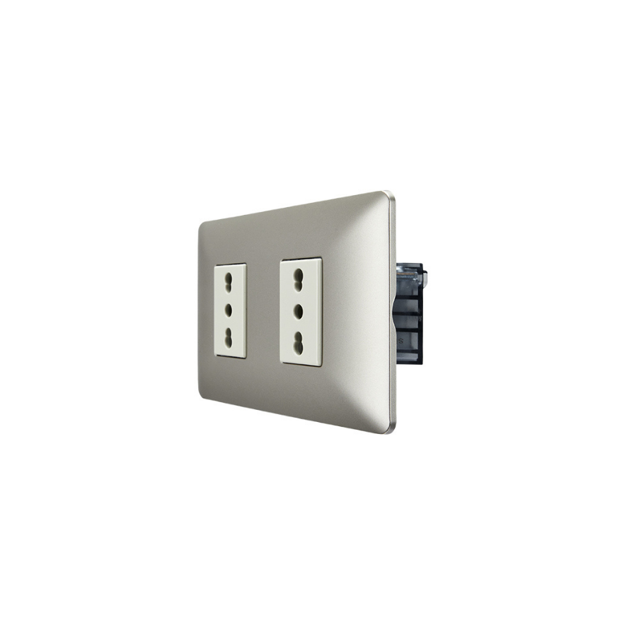 Enchufe Tomacorriente Doble Bipaso 10/16 220v Sec Stanford Champagne
