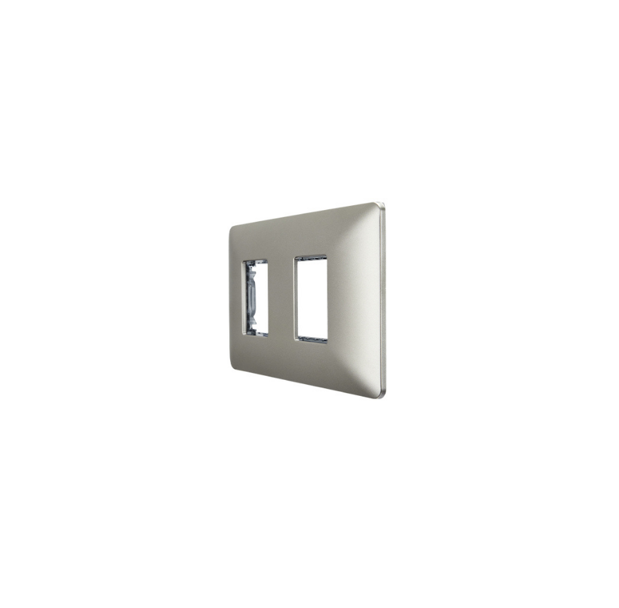 Placa Doble Base Soporte Modulo Tomacorriente Interruptor Stanford Champagne