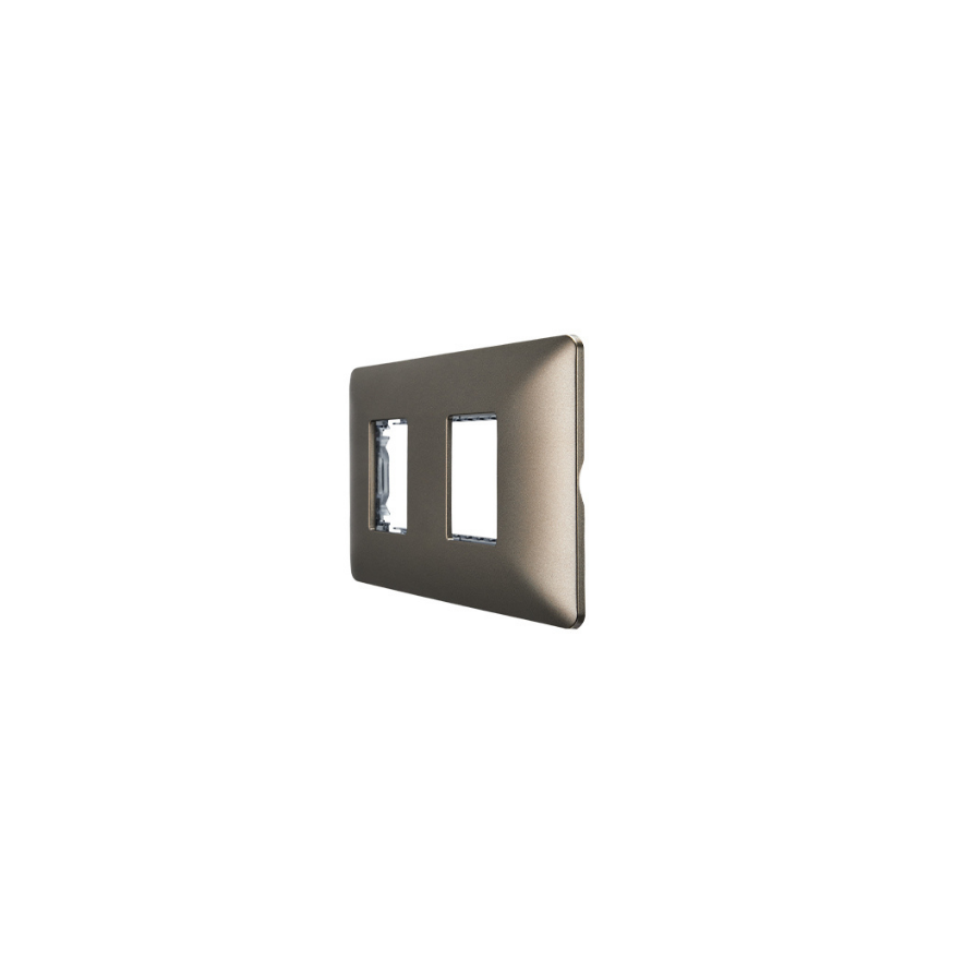 Placa Doble Base Soporte Modulo Tomacorriente Interruptor Stanford Café