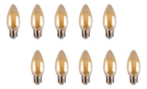 Pack 10 Ampolleta Led Vela Vintage 2w E27 2700k Ambar