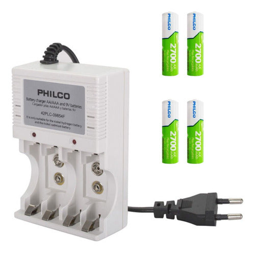 Cargador Con 4 Pilas De Litio Recargables Aa 2700 Mah