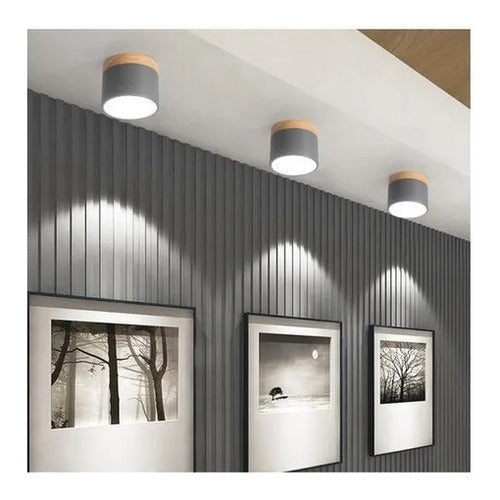 Panel Sobrepuesto Borde Madera Decorativo Led 6w Luz Fria
