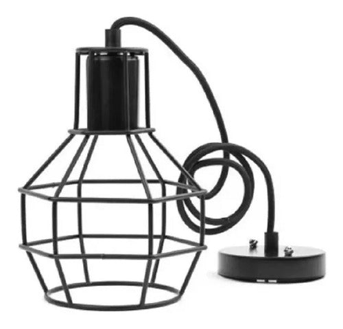 Lampara De Fierro Jaula Vintage Colgante E27 Decoración Color Negro