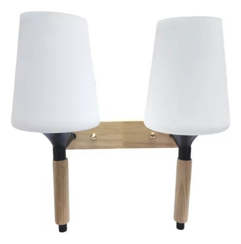 Lampara Aplique Doble Porta Ampolleta E27 Madera Decorativo - Deus Group