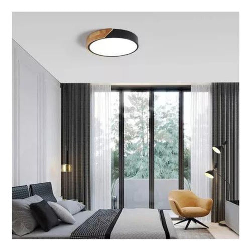 Panel Plafón Led Borde Madera Sobrepuesto Moderno 30cm Deco
