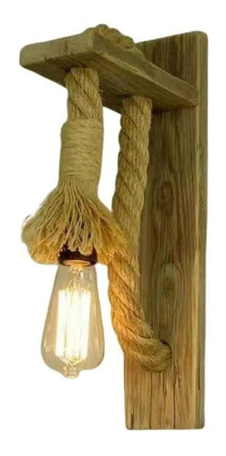 Aplique Lampara Muro Cañamo Madera Vintage Soga E27 Deco Color Marrón