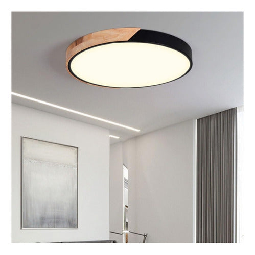 Panel Deco Plafón Led Borde Madera Sobrepuesto Moderno 40cm