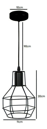 Lampara De Fierro Jaula Vintage Colgante E27 Decoración Color Negro
