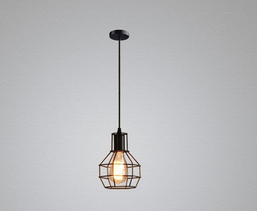 Lampara De Fierro Jaula Vintage Colgante E27 Decoración Color Negro