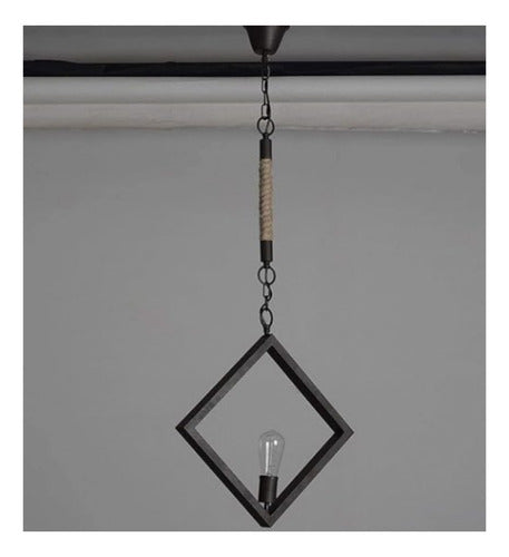 Lampara Colgante Vintage Cañamo Retro Cadena Cuadro E27