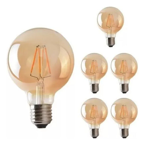 Pack X6 Ampolleta Led G80 Globo Vintage 4w E27 2700k Ámbar