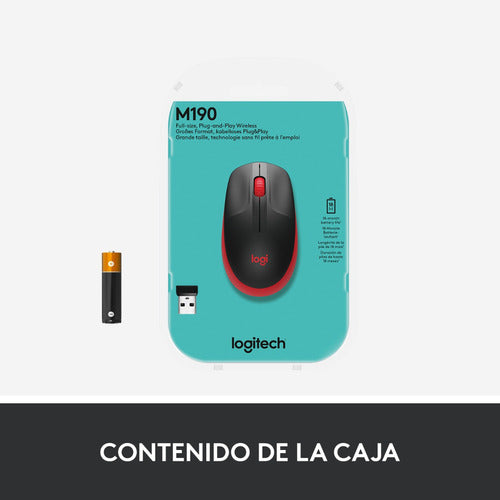 Mouse Inalambrico Logitech M190 Rojo Full Size