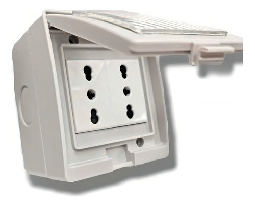 Tomacorriente Doble 10/16a Hydrobox Exterior Ip55 250v Sec Color Blanco