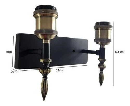 Aplique Doble Lámpara Foco LED Muro E27 Bronce Decoración