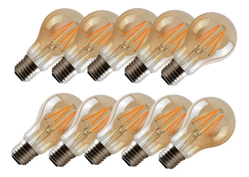 Pack 10 Ampolletas Led A60 Vintage 6w E27 2700k Ambar Retro
