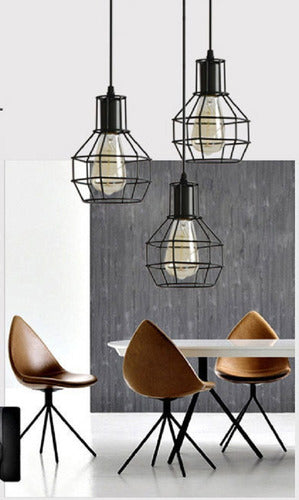 Lampara De Fierro Jaula Vintage Colgante E27 Decoración Color Negro