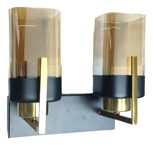 Lampara Aplique Vidrio Doble Porta E27 Ambar Decorativa