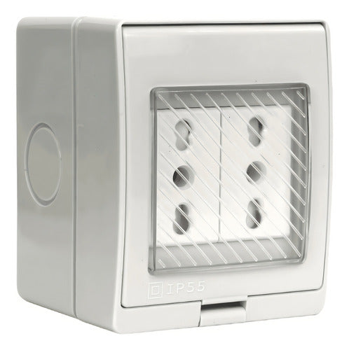 Tomacorriente Doble 10/16a Hydrobox Exterior Ip55 250v Sec Color Blanco