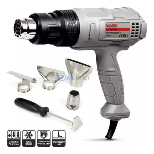 Pistola De Calor Crown 1800w Regulable Pro Con Accesorios