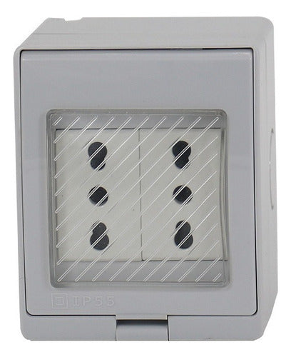 Tomacorriente Doble 10/16a Hydrobox Exterior Ip55 250v Sec Color Blanco