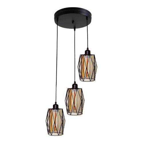 Lampara Colgante Triple Vintage E27 Vidrio Con Ampolleta - Deus Group