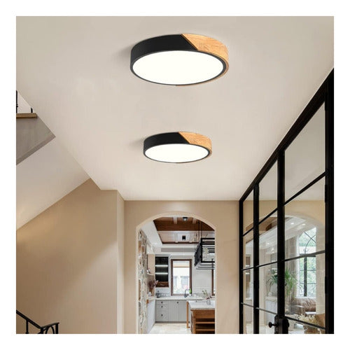 Panel Plafón Led Borde Madera Sobrepuesto Moderno 30cm Deco