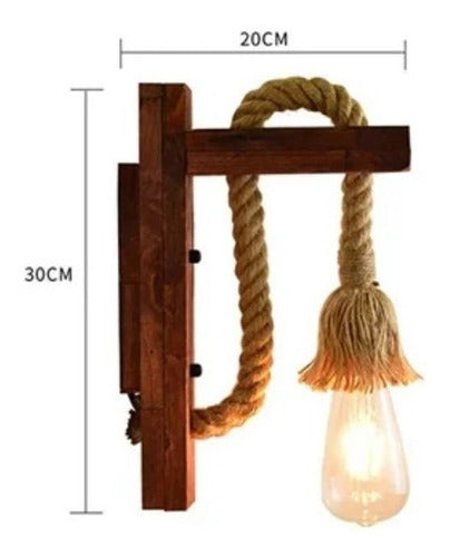 Aplique Lampara Muro Cañamo Madera Vintage Soga E27 Deco Color Marrón