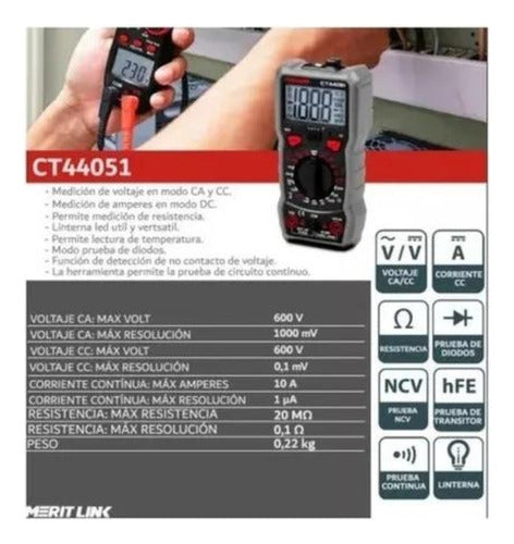 Multimetro Multi Tester Digital Medidor Portatil 600v Crown