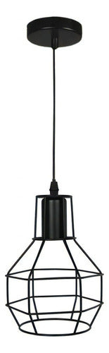 Lampara De Fierro Jaula Vintage Colgante E27 Decoración Color Negro