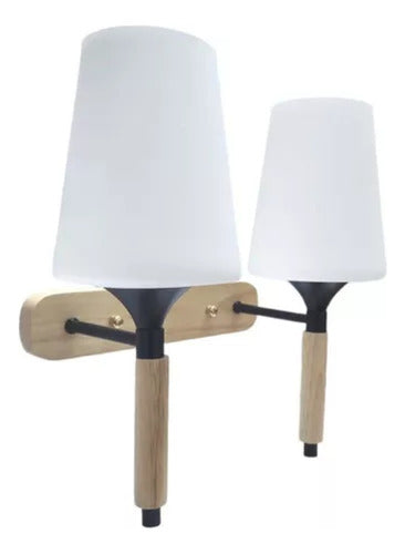 Lampara Aplique Doble Porta Ampolleta E27 Madera Decorativo - Deus Group