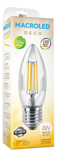 Pack X10 Lampara Led Vela Filamento 4w = 40w E27 Luz Calida