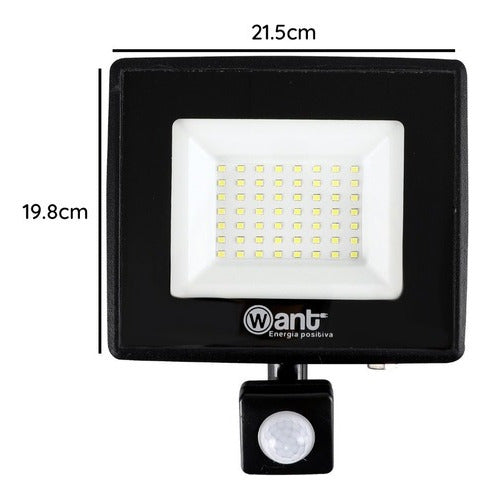 Foco Led Con Sensor De Movimiento 50w Reflector Ip66 D Color De La Carcasa Negro Color De La Luz Blanco Frío