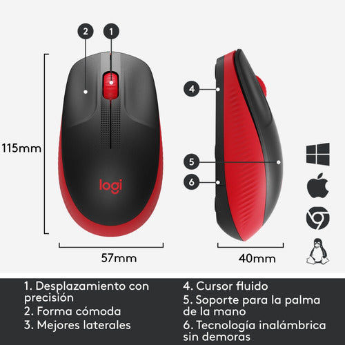 Mouse Inalambrico Logitech M190 Rojo Full Size