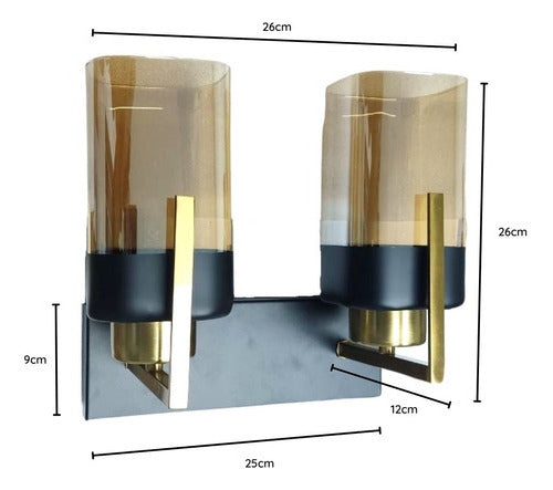Lampara Aplique Vidrio Doble Porta E27 Ambar Decorativa