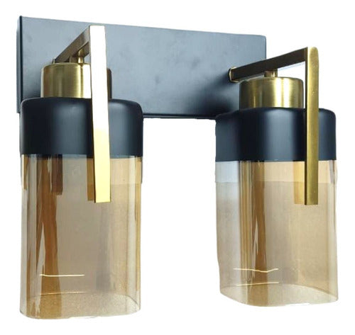 Lampara Aplique Vidrio Doble Porta E27 Ambar Decorativa