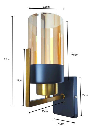 Lampara Aplique Vidrio Simple Porta E27 Ambar Circular Deco