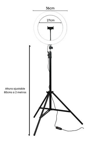 Aro Luz Led 36cm Dimeable + Tripode Ajustable 2 Mts Belleza