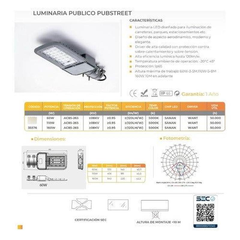 Luminaria de Alumbrado Público Slim 160W – Iluminación Eficiente y Segura - Mi tienda