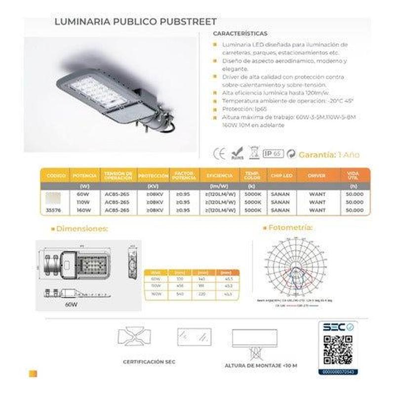 Luminaria Publica Alumbrado Slim Led 60w Luz Fria Sec Ip65 - Mi tienda