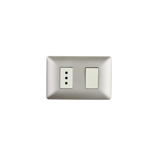 Interruptor Luz Con Tomacorriente Muro Simple Certificado Stanford Champagne