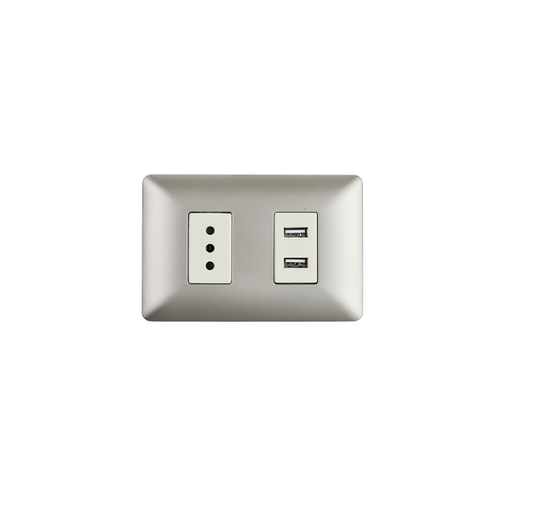 Tomacorriente Simple Con Doble USB Sec 10a 250v Stanford Champagne