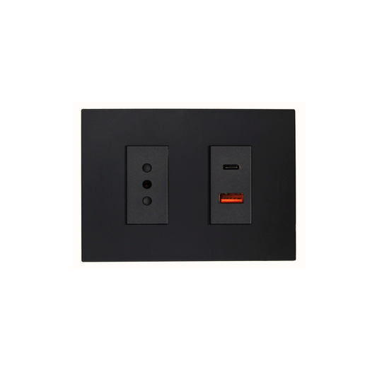 Tomacorriente Simple + Toma USB Tipo A y C Certificado Sec Stanford Grafito