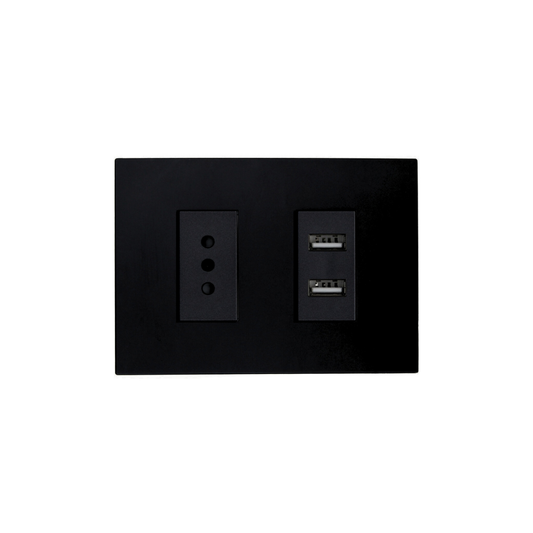 Enchufe Tomacorriente Simple 10a 250v + Toma USB Tipo A Stanford Sec Negro
