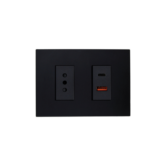 Tomacorriente Simple + Toma USB Tipo A y C Certificado Sec Stanford Negro