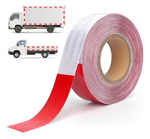 Cinta Reflejante Rojo Blanco 48mmx25m Camión Carro Seguridad Rojo