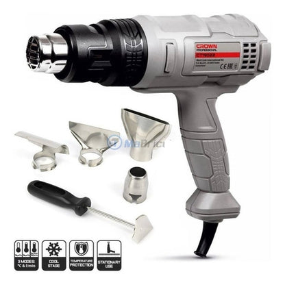 Pistola De Calor Crown 1800w Regulable Pro Con Accesorios - Deus Group 