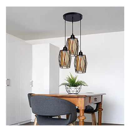 Lampara Colgante Triple Vintage E27 Vidrio Con Ampolleta - Deus Group 